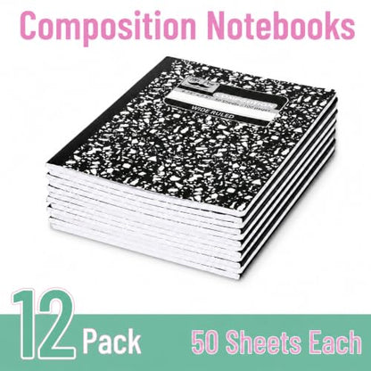 Mr. Pen- Composition Notebook, 12 Pack, Wide Ruled, 600 Sheets | 9.75" x 7.5", Black Marble, Composition Book, Notebooks for School, Wide Ruled Composition Notebook, Journal Notebooks - size: 12 Pack