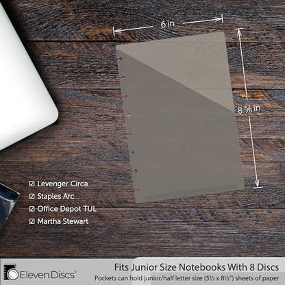 Eleven Discs Pocket Dividers for Discbound Planners – Double-Sided Notebook Dividers with Pockets, Planner Accessories – Fits Levenger Circa, Arc, TUL (8 Disc, Junior 5.5x8.5, Set of 5)