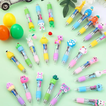 Vellibring 24PCS Easter Fun Pens 0.7mm Cute Bunny Egg Multicolor Ballpoint Pens Retractable 4 Colors in 1 for Easter Party Favors Basket Stuffers School Supplies Students Rewards - style: Easter-24pcs