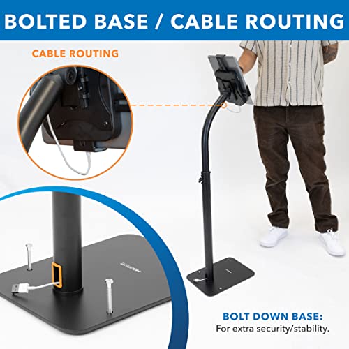 Mount-It! Universal Tablet Floor Stand with Locking Clamp, Anti-Theft Adjustable Kiosk for 7.9"–11" Tablets, Height Adjustable 31"–46.8", Bolt-Down Base for Retail & Business, Black
