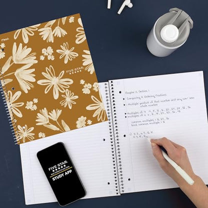 Five Star Spiral Notebook + Study App, 1 Subject, College Ruled Paper, 8-1/2" x 11", 80 Sheets, Fights Ink Bleed, Water Resistant Cover, Soft Petals Harvest (820442F-ECM) - color: Soft Petals Harvest, size: 1 Pack