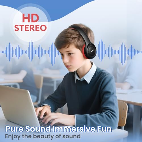 acer Kids Headphones - Over-Ear 85/94dB Volume Limiter, 3.5mm Jack Foldable Stereo Sound Headset for Toddlers Girls Boys Travel Learning Entertainment Tablet Kindle iPad PC Black Red, HK03 - color: Black Red