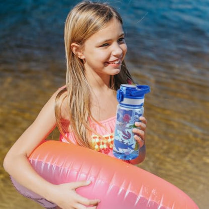 Kids Water Bottle for School, 20 Oz Plastic Straw Water Bottle with Silicone Spout and Leakproof Cover, Dishwasher Safe (Marine Animals) - color: Marine Animals, size: 20 Ounces