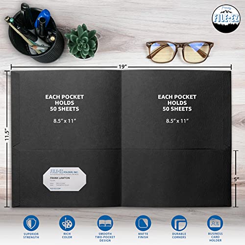 FILE-EZ Two-Pocket Folders, Black, 125-Pack, Textured Paper, Letter Size (EZ-32405) - color: Black, size: 125 Folders