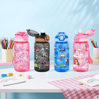 20oz Removable Straw Kids Water Bottle, Shark & Excavator | Plastic Sports Water Bottle with Pop-Up Lid & Lock · BPA-Free · Handle Strap · Dishwasher Safe · Boys & Girls