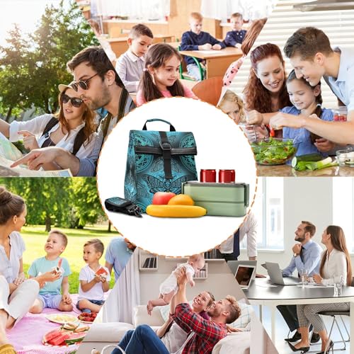 MNSRUU Insulated Lunch Bags Women Men, Blue Skull Moth Butterfly Portable Reusable Thermal Meal Tote Cooler Bag Organizer, Adjustable Shoulder Strap, Handle - color: Skulls 348