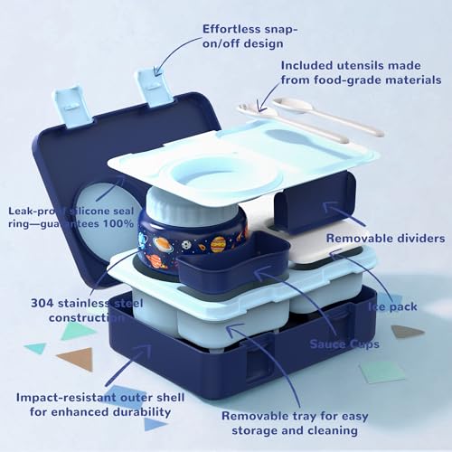 Bento Lunch Box for Kids Adult, Leakproof 3-4 Compartment Bento Box Set with Insulated Food Jar,Water Bottle, Lunch Bag, School Lunch Container for Toddler Teen Girls Boys Ages 3+(Space) - color: Space