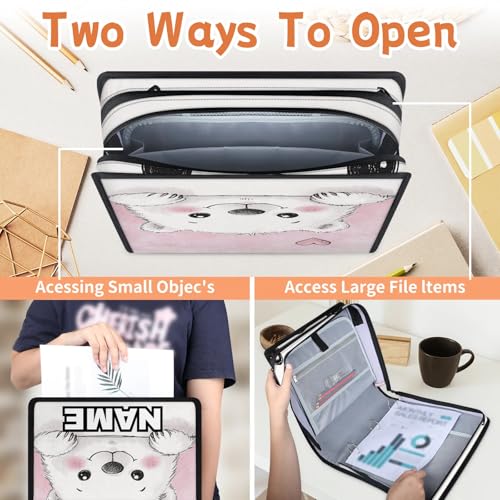 Custom Zipper Binder Heart Polar Bear 3 Ring Binder 1.5 Inch Expanding Pockets File Folder Large Capacity Document Organizer Bag with Handle and Strap - color: Multi 5