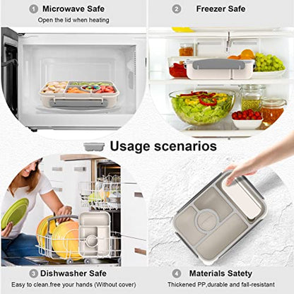 Amathley Bento Box Adult Lunch Box Kids,Lunch Containers for Adults/Kids/Toddler,5 Compartments Bento Lunch Box with Sauce Vontainers,Microwave & Dishwasher & Freezer Safe,BPA-Free (White) - color: White