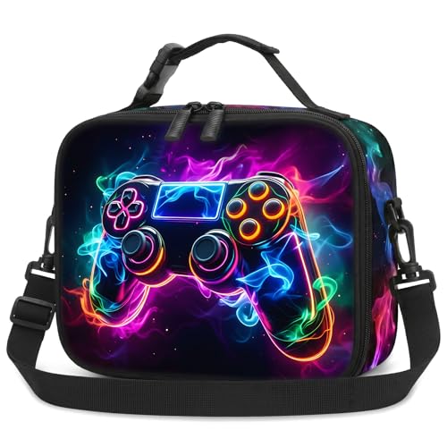 Gamer Boys Lunch Bag - Kids Lunch Box for Boys & Girls,Insulated Video Game Lunchbox with Adjustable Shoulder Strap & Name Tag,Reusable Portable Lunchbox for School Picnic Hiking - color: Game-02