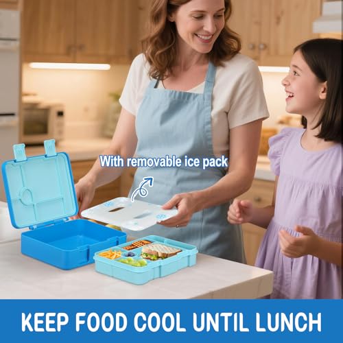Chill Lunch Box Kids, Leak Proof Adult Bento Box with Ice Pack, 6 Compartment Lunch Container with Utensils for Girl Boy Back to School, 5.5-Cup Capacity, Dishwasher Safe, BPA Free - color: Blue-Game