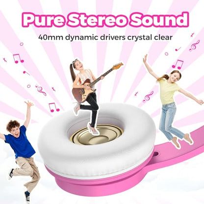 TuneFlux Upgraded Kids Headphones, Wired Toddler Headsets, 85dB Limited Volume On Ear Headphones, Portable Foldable Design, Stereo Sound Kids Headsets for School/Tablet/Travel-Pink - color: Pink