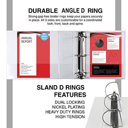 3 Ring Binder 3 Inch, Heavy Duty D-Ring, Holds 650 Sheets, 6 Pack White with Clear View Covers & 2 Pockets for 8.5x11 Paper, Nonstick PVC-Free, Gap-Free Closure, Assembled in USA - Ring Binder Depot