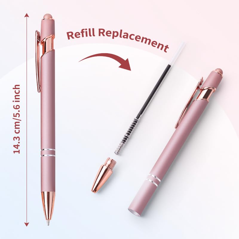 8 Pack Rose Ballpoint Pen with Stylus Tip Stylus Pens | Metal Stylus Pens for Touch Screens, 1.0 mm Black Ink - color: 8 Pack-Rose Gold