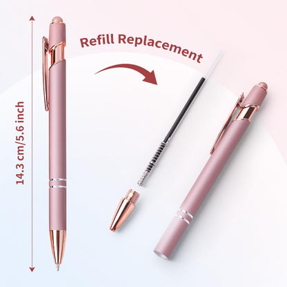 8 Pack Rose Ballpoint Pen with Stylus Tip Stylus Pens | Metal Stylus Pens for Touch Screens, 1.0 mm Black Ink - color: 8 Pack-Rose Gold