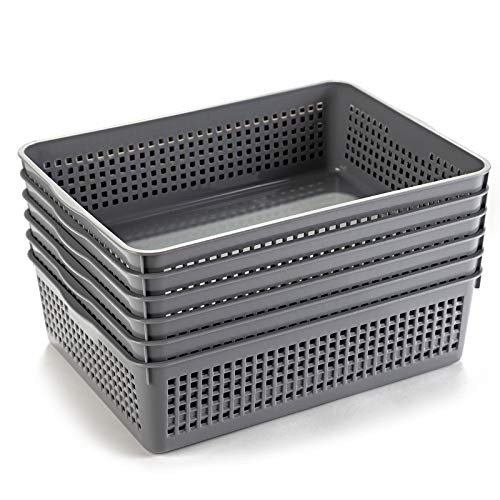 Aebeky A4 Size Plastic Paper Storage Trays,Desktop File Organizer Baskets,6-Packs (Grey) - color: Grey