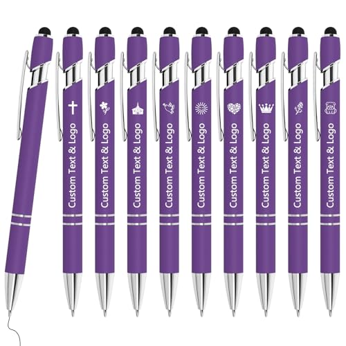 WYPAS Bulk Custom Pens - Personalized with Name, Engraved Text/Logo - Stylus Tip, Black Ink - Options for Corporate Gatherings, Events & Business Gifts (Purple) - color: Purple