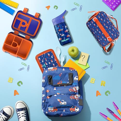 YOLAY 15oz Kids Water Bottle For School Boys and Girls, Durable Toddler Water Bottle with Straw Lid Leak-Proof, Spill Proof, Easy Clean and Dishwasher Safe with Re-Usable and BPA Free - Trucks - color: Trucks