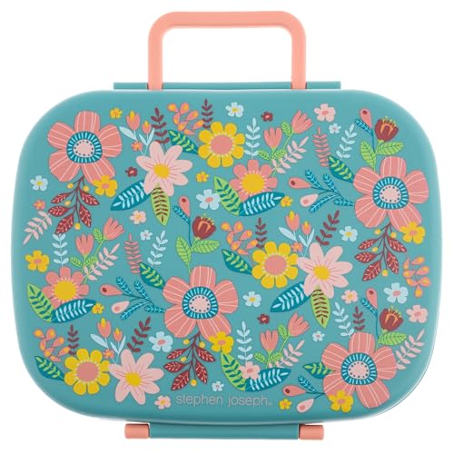 Stephen Joseph, Bento Box for Kids with 5-Compartment, Leak Proof Lid Lunch Box, BPA Free Bento Box for Ages 3-7, Toddler Lunch Box with Leak Proof Sauce Compartment, Turquoise Floral - color: Turquoise Floral