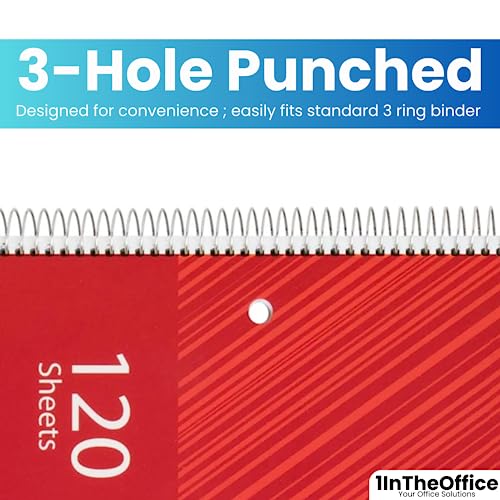 1InTheOffice Spiral Notebook College Ruled 8.5 x 11, 3-Subject College Ruled Notebooks, Wirebound Spiral Notebooks, 3-Hole Punched, 120 Sheets, Black, 4 Pack
