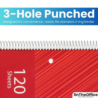 1InTheOffice Spiral Notebook College Ruled 8.5 x 11, 3-Subject College Ruled Notebooks, Wirebound Spiral Notebooks, 3-Hole Punched, 120 Sheets, Black, 4 Pack