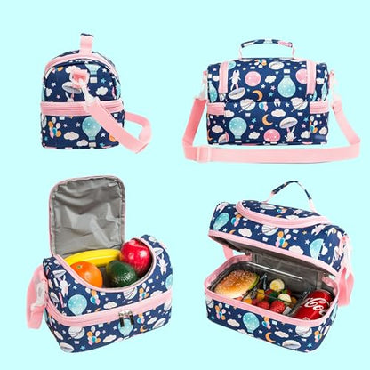 Insulated Kids Dual Compartment Lunch Bags Tote for Girls Boys Toddler Lunch Boxes Pre-School Toddler Kindergarten Picnic Camp Food Cooler Thermal with Strap (Balloon Bunny) - color: Balloon Bunny