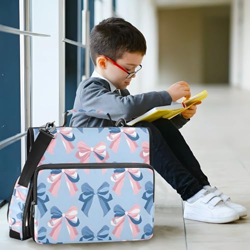 3 Ring Zipper Binder with Shoulder Strap Pink Bow Blue Pattern 1.5 inch Binders Keeper Large Capacity Multi Pockets for School Office Supplies - color: Multi475, size: Fit 500 Sheets