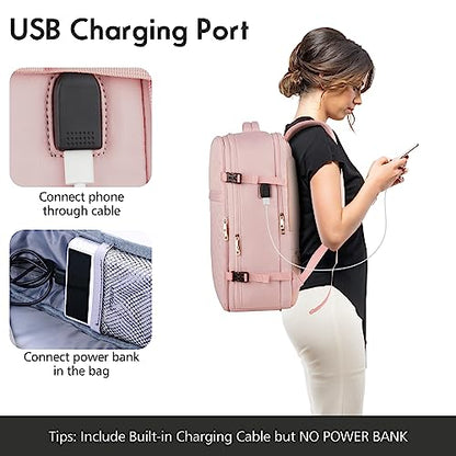MOMUVO Large Travel Backpack Women, Flight Approved Carry On Backpack, Water Resistant Anti-Theft Large Casual Daypack Fit 17 Inch Laptop with USB Charging Port, Pink - color: Pink, size: 17.3 inch