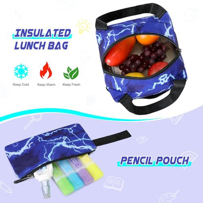 Scothen Rolling Backpack for Boys, Cool Luminous Gamer Roller School Backpacks for Boys with Lunch Bag and Pencil Pouch, Kids Backpack Bookbag with Wheels for Kindergarten Elementary Middle School - color: Blue-lightning