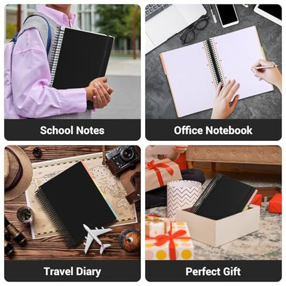 EUSOAR 3 Subject Notebook, A4 9.25" x 11.7"Large Lined Spiral Journal Notebook, College Ruled Notebook with Pockets, 240 Pages 90gsm Thick Paper, Cute Notebook for Office Travel School - color: Black, style: A4 Lined