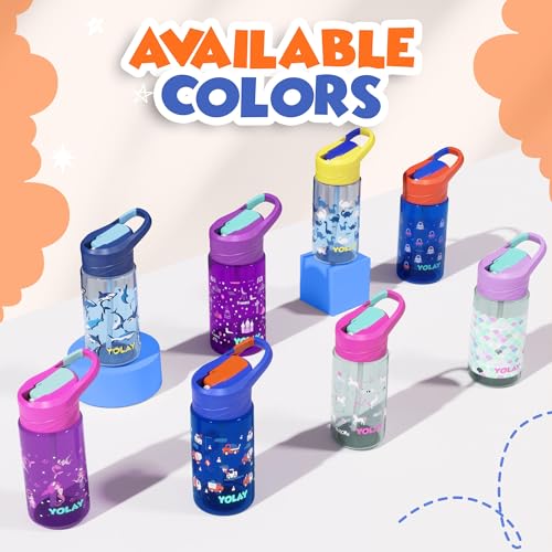 YOLAY 15oz Kids Water Bottle For School Boys and Girls, Durable Toddler Water Bottle with Straw Lid Leak-Proof, Spill Proof, Easy Clean and Dishwasher Safe with Re-Usable and BPA Free - Shark - color: Shark