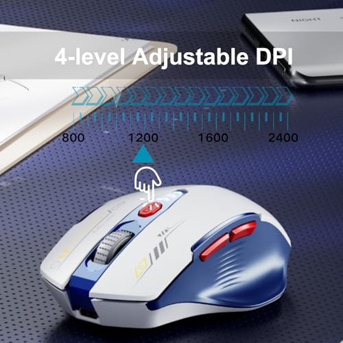 Uineer Bluetooth Mouse - Multi-Device Wireless, Rechargeable Ergonomic Mouse with Visible Battery Level, Tri-Mode (BT 5.0/4.0+2.4G Hz), 4 Adjustable DPI, Coldless for Laptop and PC (Blue White) - color: Blue White