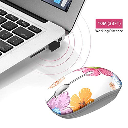 TENMOS M101 Wireless Mouse Cute Silent Computer Mice with USB Receiver, 2.4G Optical Wireless Travel Mouse 1600 DPI for Laptop, Notebook, PC, Computer (Flower) - color: flower