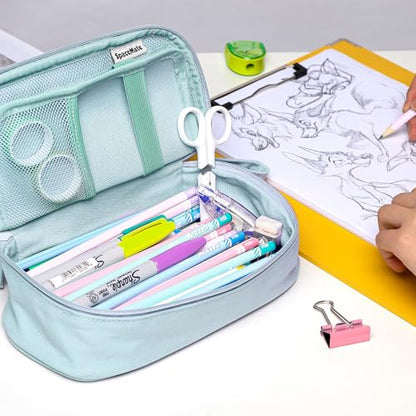 SPACEMATE Pencil Case Pouch Box Bag School Supplies Girls Boys Kids, Cute Preppy Stuff Large Big Capacity Aesthetic Pen Organizer, Back to College Stationary, Eggshell Blue, Heavy Duty Canvas, 1800ml - color: Eggshell Blue