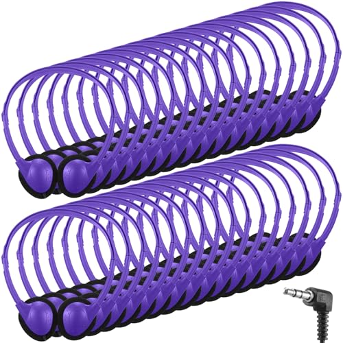 Konohan 30 Pack Headphones Bulk Headphone for School Classroom Student Wired Headphones Adjustable with 3.5 mm Jack for Adults (Purple) - color: Purple