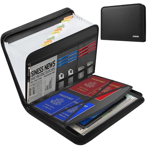 JUNDUN Fireproof Accordion File Organizer | 13 Pockets Accordion Folder with Zipper & Labels, Multi-Pockets Document Organizer for Files and More - color: Black, style: 12 Pockets Transparent Accordion