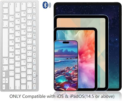 OMOTON Ultra-Slim Bluetooth Keyboard for iPad 11th/10th/9th/8th/7th, iPad Pro/Air/Mini and iPhone Series, Wireless iOS Keyboard with 12 Multimedia Keys for Office, Home, Travel, School, White - color: White