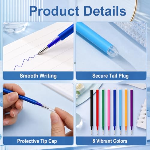 24 Piece Erasable Gel Ink Pen Refills Compatible with FriXion Friction, 0.5 Millimeter Medium Fine Point Replacement Cartridges, Heat Sensitive Multicolor Ink for School and Office Planning (7MM)