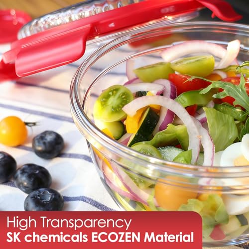 WHALEHOUSE 2-Pack 33 OZ Clear Eco-friendly SK chemicals ECOZEN Salad Container Sets, Portable Plastic Salad Bowls with Lid, Leak-Proof Dressing Container, Bento Lunch Box for Meal Prep & Food Storage - color: Red-2 Pack