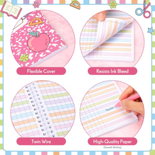 Pasimy 2026-2027 Teacher Record Book Grade Book for Teacher Classroom Spiral Bound Class Planner Double Sided Office Favors Supplies for Classroom Attendance Decoration (Pink Composition Notebook) - style: Pink Composition Notebook