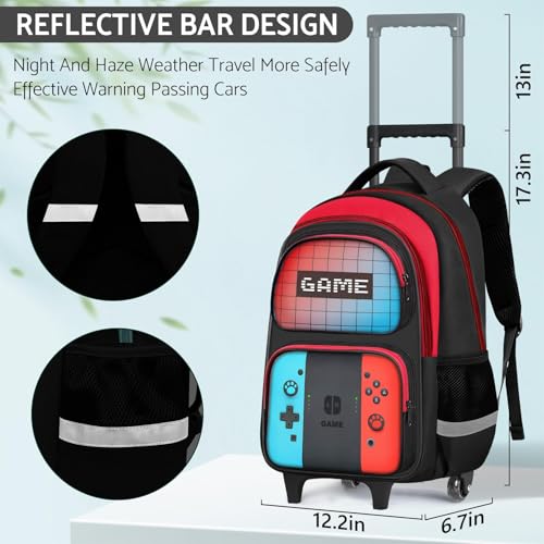 Kids Rolling Backpack for Boys - 3PCS Gamer Boys Rolling Backpack with Lunch Bag Set,Multifunctional Wheeled Bookbag for Travel,Roller School Bag for Elementary Middle School Aged 6-18