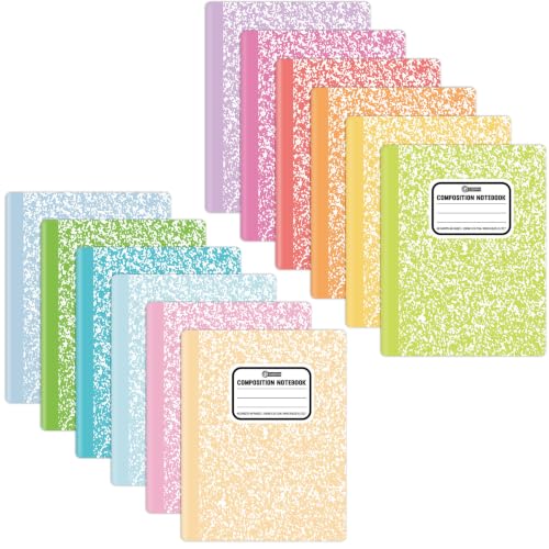 gisgfim 12 Pack Bulk Composition Notebook Wide Ruled, 12 Different Vibrant Colors, 96 Pages (48 Sheets), 9-3/4 x 7-1/2" Hard Cover Journal Notebooks for Studentsd,Classroom and Office(Pastel) - color: Pastel