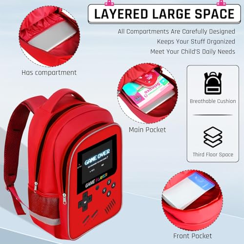 Backpack for School Boys,Gamer Boys Backpack for Elementary Middle School,Student Bookbag for Ages 6-18 Kids Children Teens,17″ Video Game Bookbag Travel Back Pack - color: Game Backpack-red