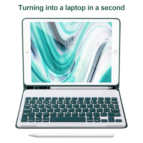 AHYWTAN Keyboard Case for iPad 9/8/7th Gen 10.2’’,Case with Keyboard ipad 10.2 inch,Detachable Bluetooth Keyboard with Pencil Holder, Green-B - color: Green-B