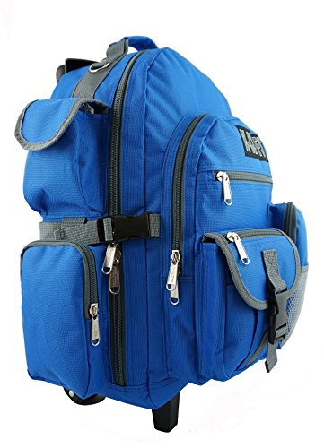 K-Cliffs Heavy Duty Rolling Backpack School Bookbag with Wheels Deluxe Wheeled Daypack - color: Royal