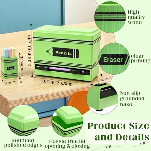 Pencil Dispenser for Classroom, 2Pcs Classroom Organization Set, Interactive Pencil Holder with Eraser Holder, Pencils Station for Teacher & Student, Teacher Must Have, Back to School Supplies(Green) - color: Green