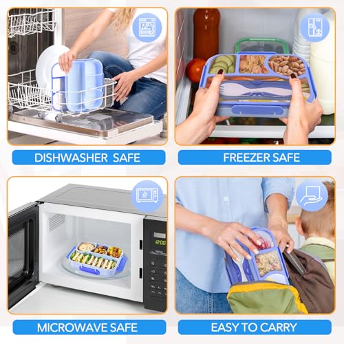 EASYFUN Bento Box Adult, Lunch Box, 4-Compartment Lunch Containers, Drop-Proof, Dishwasher Safe & Made with BPA-Free Materials (Blue) - color: Blue
