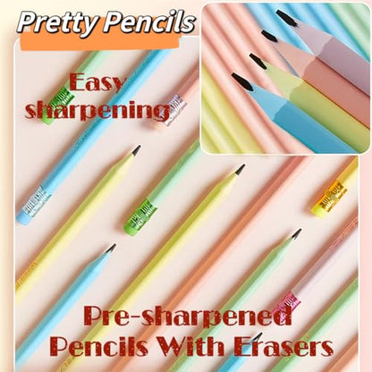 Fun Triangle Pencils - Cute Kids Pencils with Flower Shaped Shavings, Pre-sharpened Erasers, 12 Pack - style: Macaron Triangular Pencils