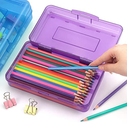 Tamaki 1 Pack Plastic Pencil Box Large Capacity, Purple | Clear Boxes with Snap-tight Lid Stackable Design and Stylish Office Supplies Storage Organizer - color: Purple