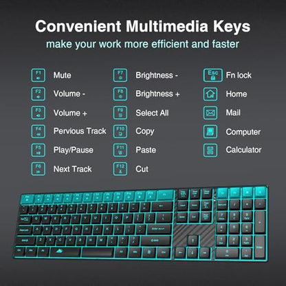 POWZAN Wireless Backlit Keyboard Quiet - Computer Rechargeable Ergonomic Light UP Keyboard, Silent Keys Full Size Compatible for Windows, Desktop, Laptop, PC, Gaming, PS5 - Black - color: Black